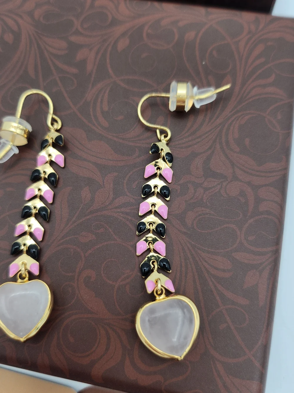 Wrangler Gold-Tone Pink & Black Heart Necklace and Earrings Set